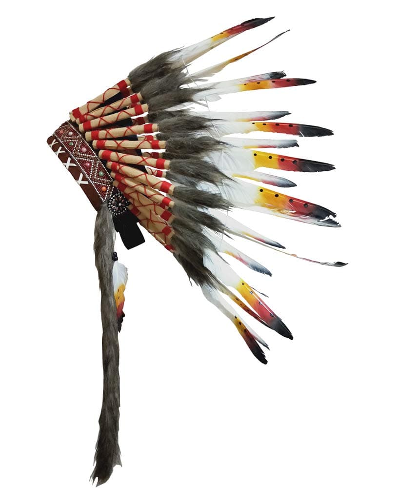 Feather Headdress - Native American Indian Style Headwear 15.53-17.71inch (Brown)