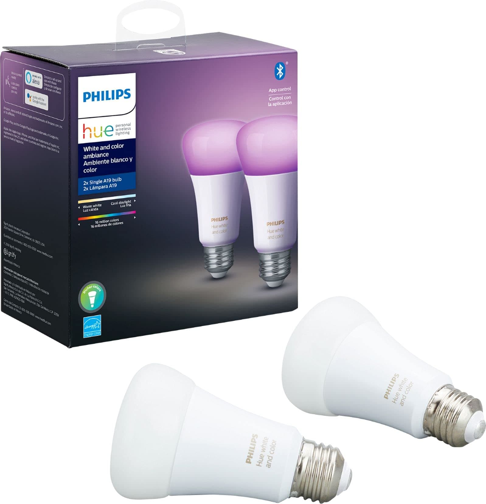 Hue Premium Smart Bulbs, 16 Million Colors, for Most Lamps & Overhead Lights, Hub Required, Compatible with Alexa, Apple HomeKit and Google Assistant (2 Pack)