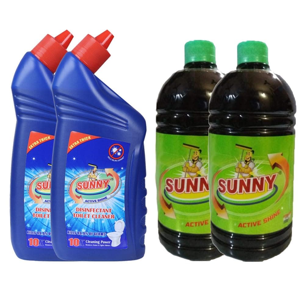Original Sunny Active Shine Disinfectant Toilet Cleaner,(500ml X 2) & Original Sunny Active Shine Green Phinyl Floor Cleaner,-(500ml X 2) | Kills 99.9% Germs | Suitable for Bathroom