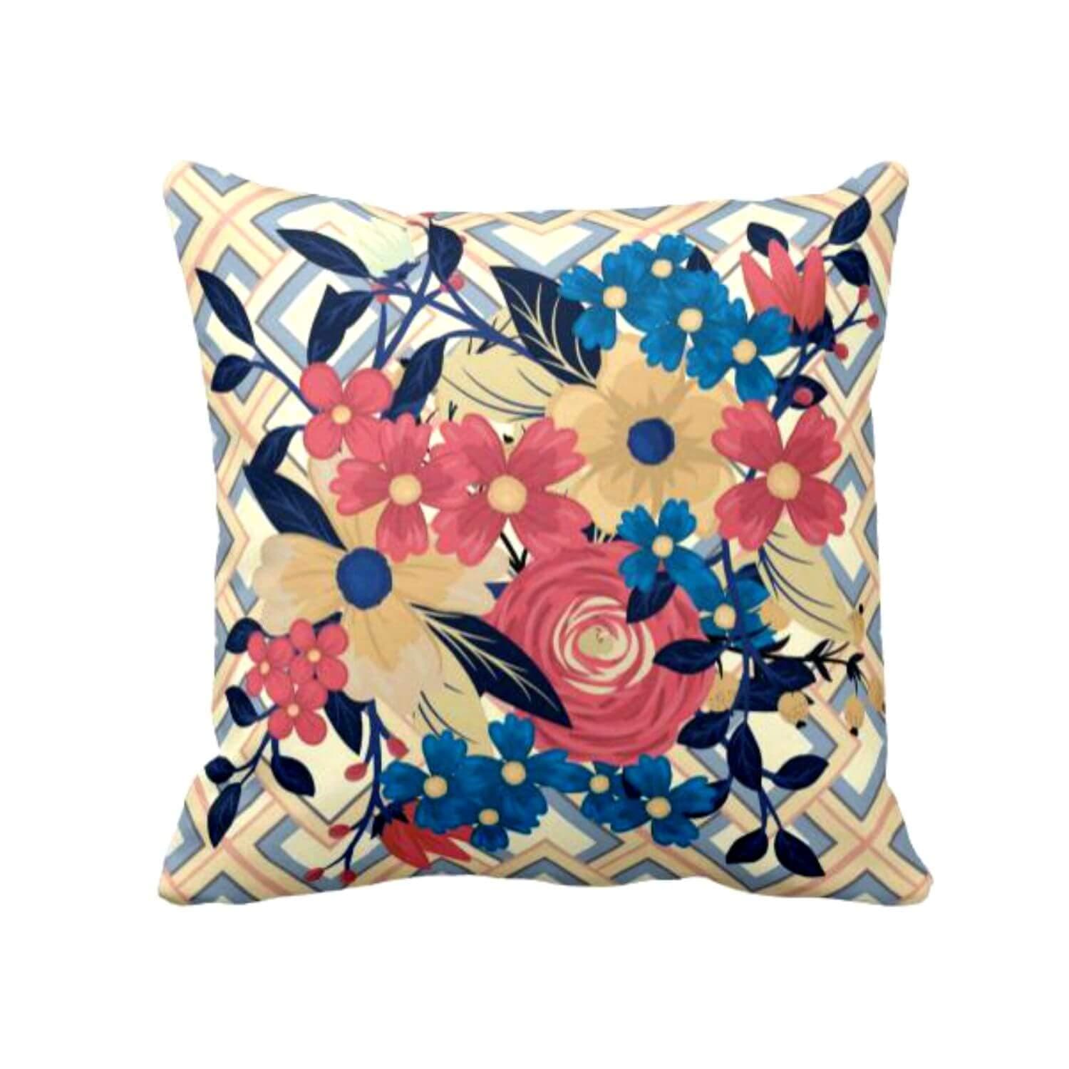TheYaYaCafe Foxy Flowers Printed Cushion Canvas Cotton Covers, 16x16 inches (Multicolour)