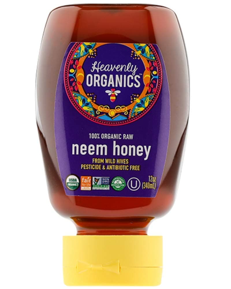 Heavenly Organics 100% Organic Raw Neem Honey (12 oz Squeeze Bottle) Made from Wild Beehives & Free Range Bees; Dairy, Nut, Gluten-Free, Kosher