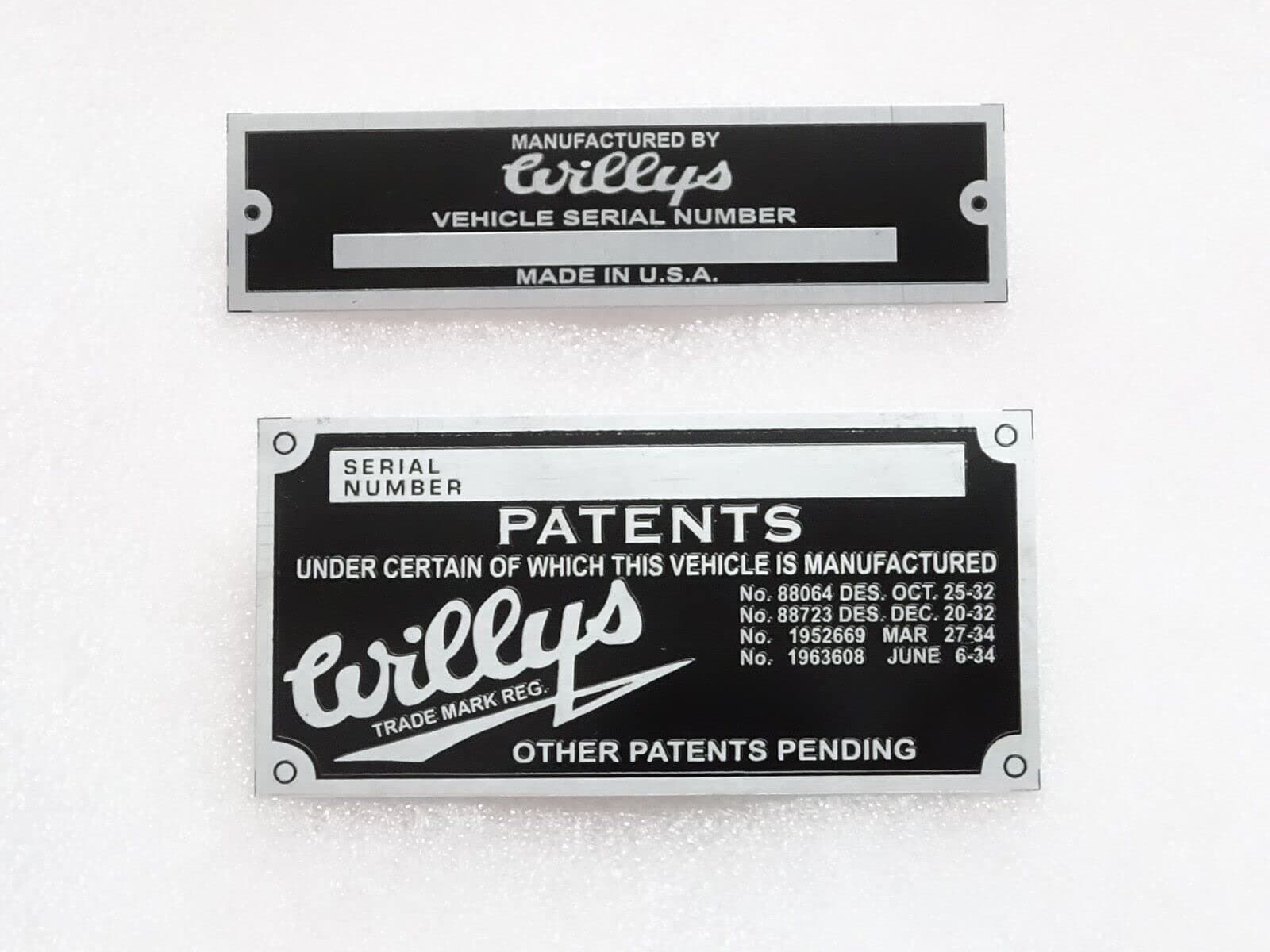 SR EnterpriseS Willys J#EEP Silver Data Plate PATENTS | Silver Data Plate Willys Spare Parts Compatible for Willys J#EEP