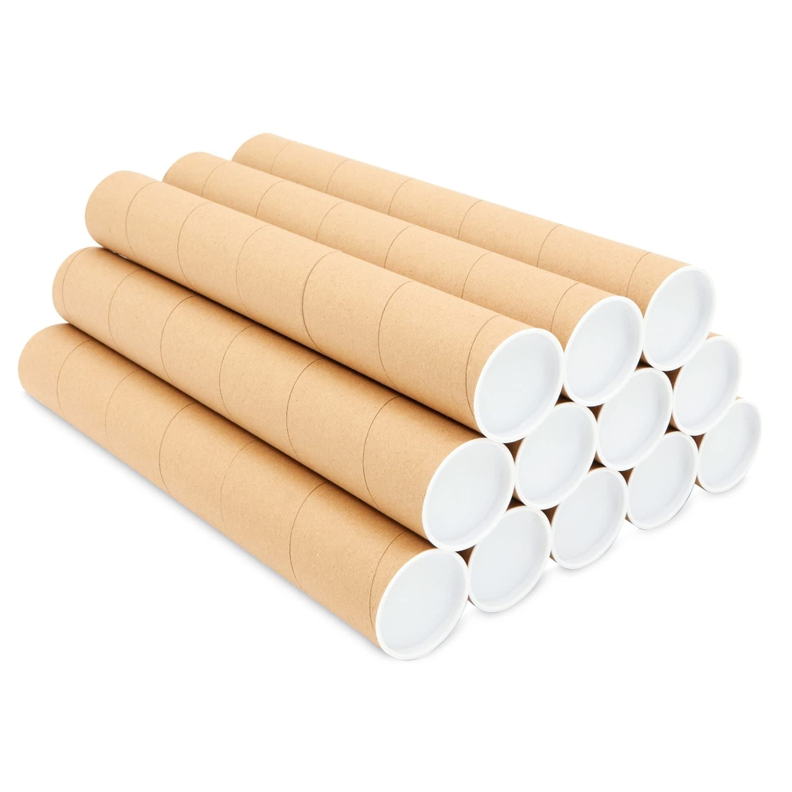 Juvale 12-Pack Poster Tube Mailers - 16 in x 2.25 in Brown - 3-Ply Kraft Paper with Snap Caps - Cardboard Mailing Tubes for Posters, Art Prints & Maps