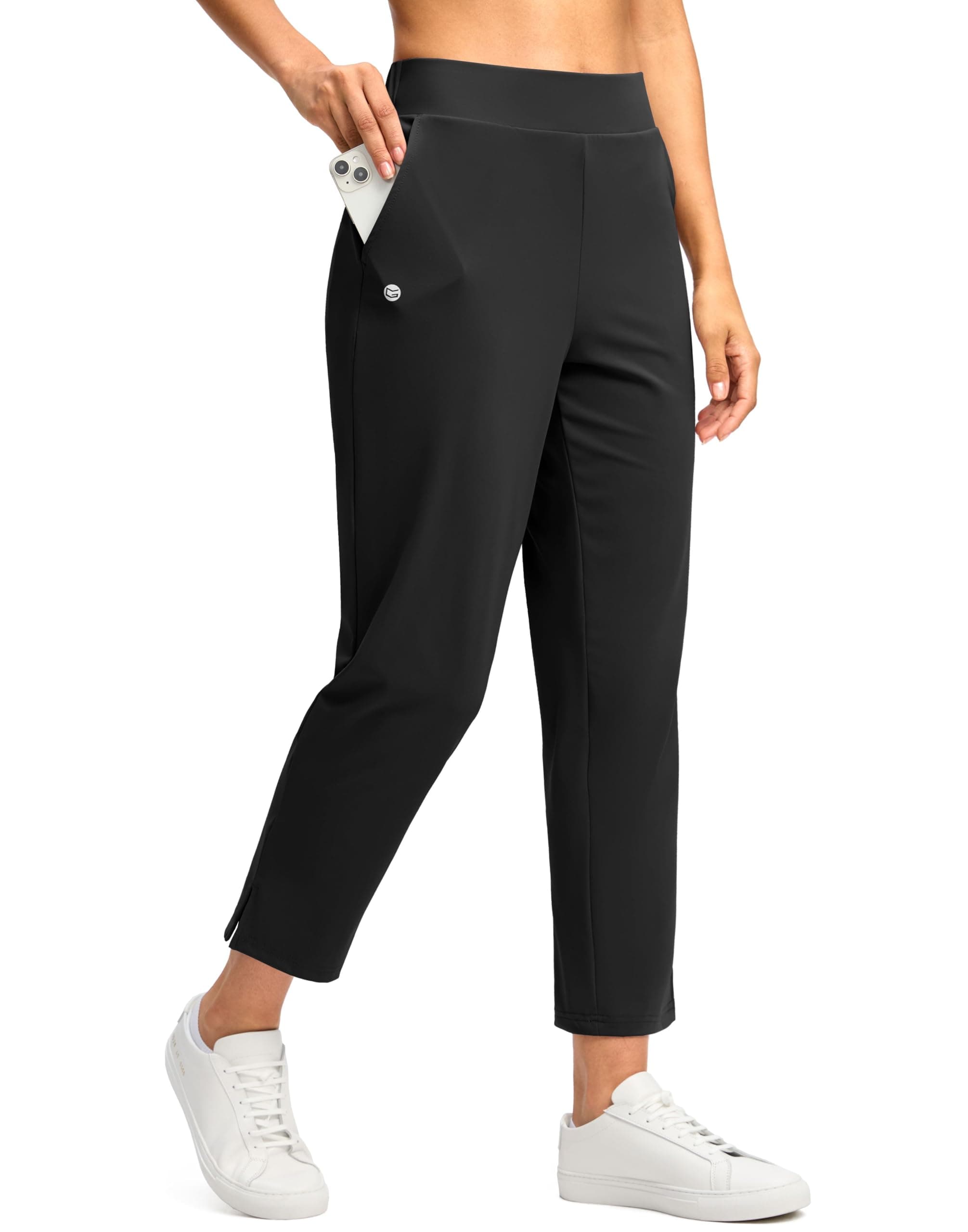 Women's Petite Pants Ankle 7/8 Golf Pants 3 Pockets Stretchy Travel Pants Inner Drawstring for Work Business Casual