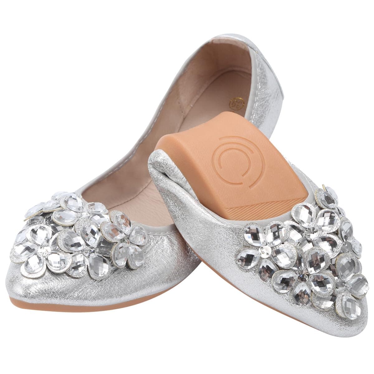 Women Ballet Flats Rhinestone Wedding Ballerina Shoes Foldable Sparkly Comfort Slip on Flat Shoes