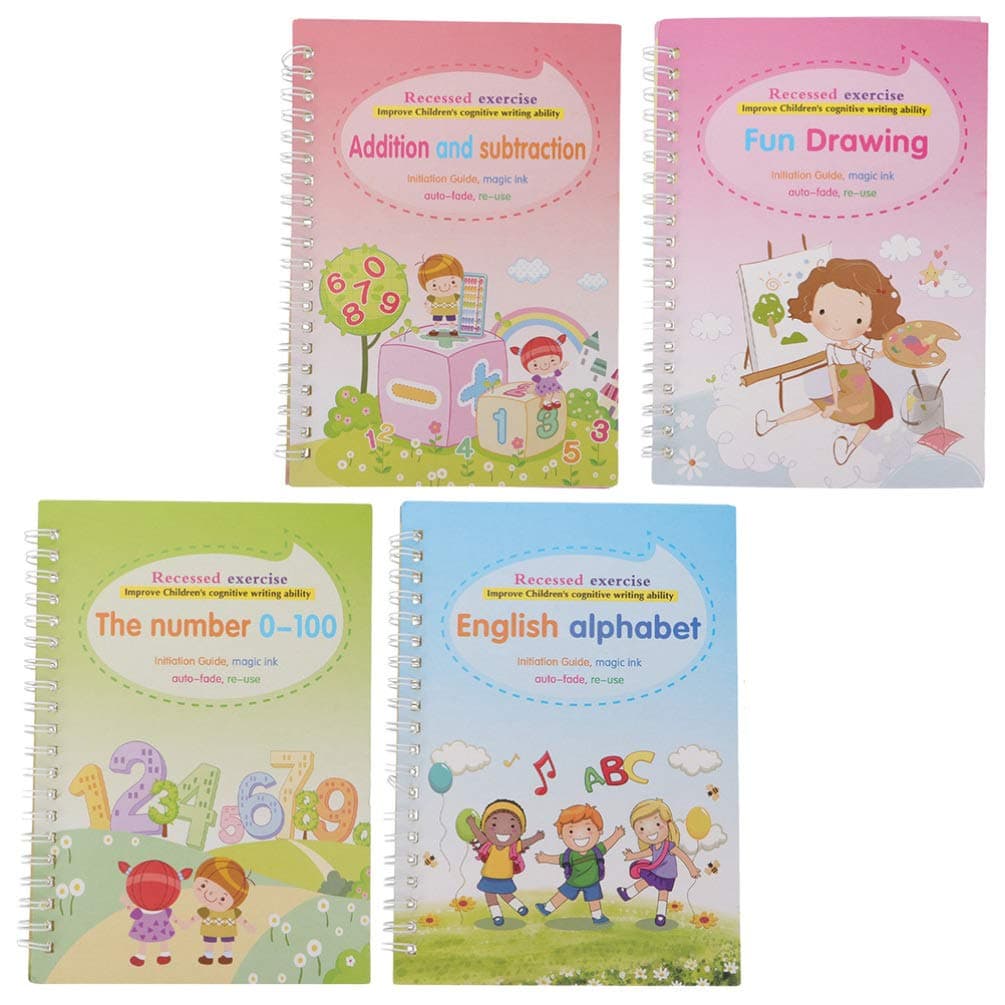 NUOBESTY 4pcs Handwriting Workbooks for Kids Alphabet Number Drawing Practice Copybook Premium Paper Handwriting Copybook for Children