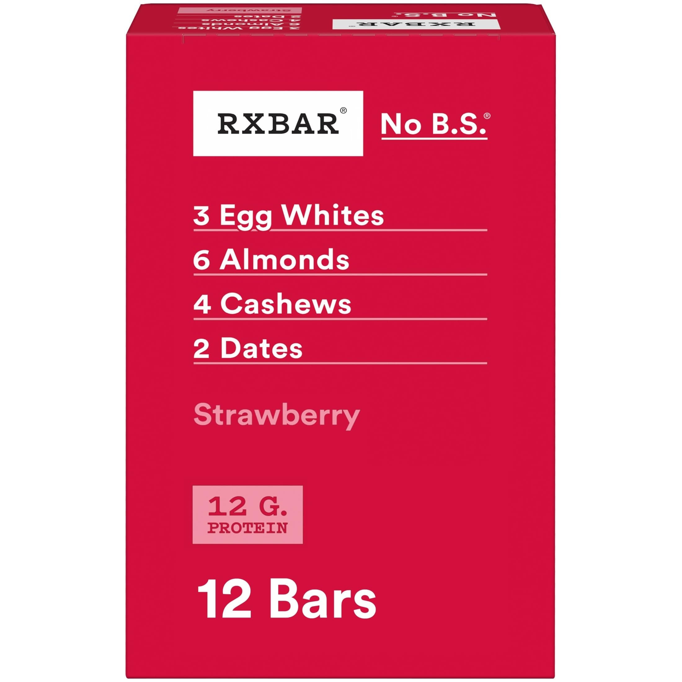 RXBAR Protein Bars, 12g Protein, Gluten Free Snacks, Strawberry, 22oz Box (12 Bars)