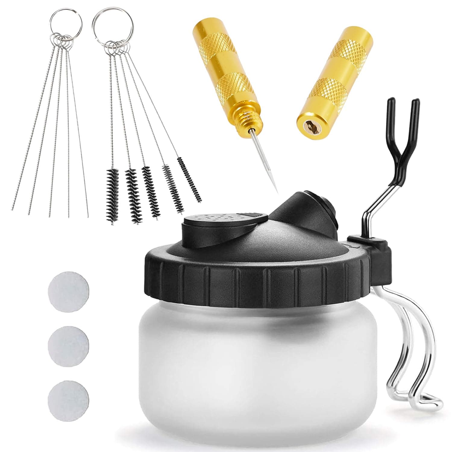 4 SET Airbrush Cleaning Kit Repair Tools Needle Nozzle Brush Glass Cleaning Pot Holder