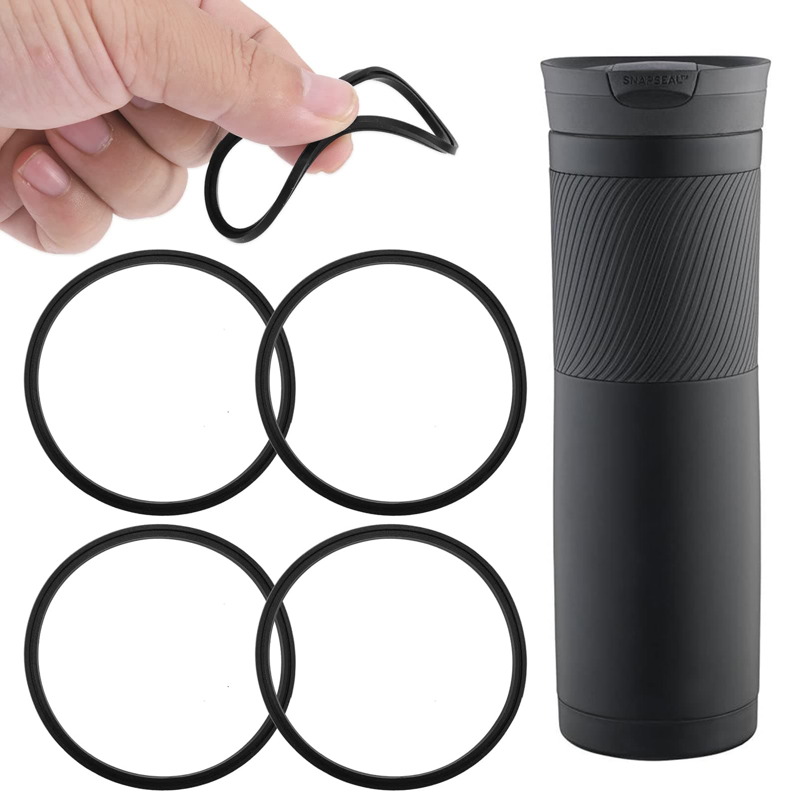 4PCS Replacement Rubber Lid Seals for 16oz & 20oz Contigo Snapseal Byron Travel Mug O Shaped Resealable Lid Gasket Replacement Soft Part Compatible with Contigo Coffee Travel Tumbler (Black)
