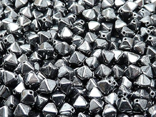 30pcs Czech Glass Pressed Bicone Lantern Beads 6mm Jet Hematit (23980/14400)