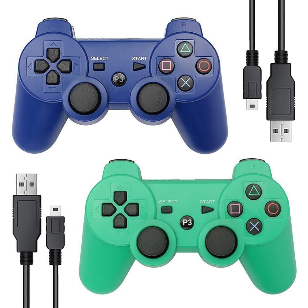 Autker PS3 Controller Wireless Game Controller with Double Vibration & 2 Charging Cable 2 Pack Gamepad Compatible with Playstation 3 (Blue+Green)