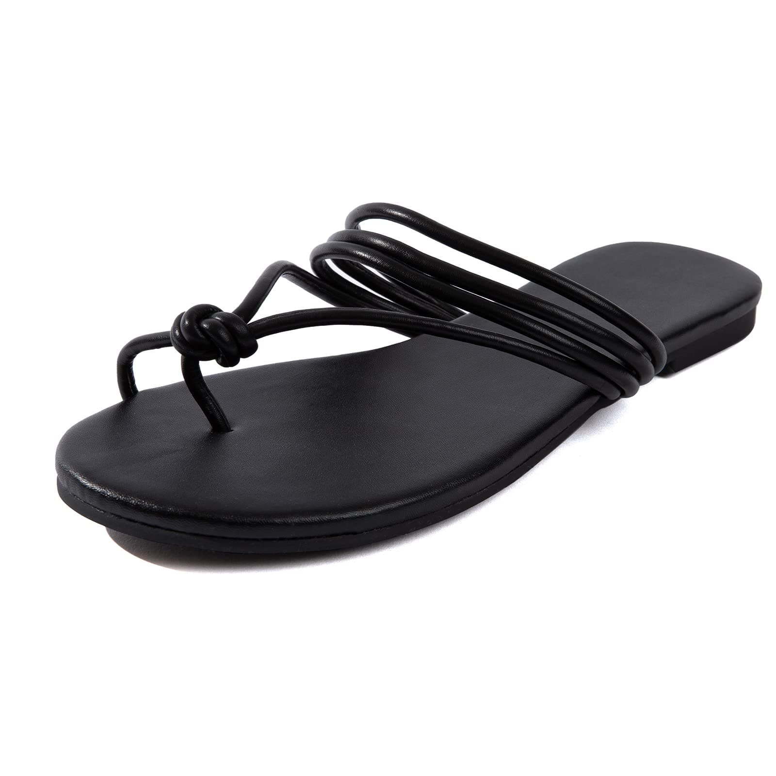 Mtzyoa Women Flat Sandals Strappy Black Size 8 Summer Comfy Leather Ladies Cute Casual Sandals