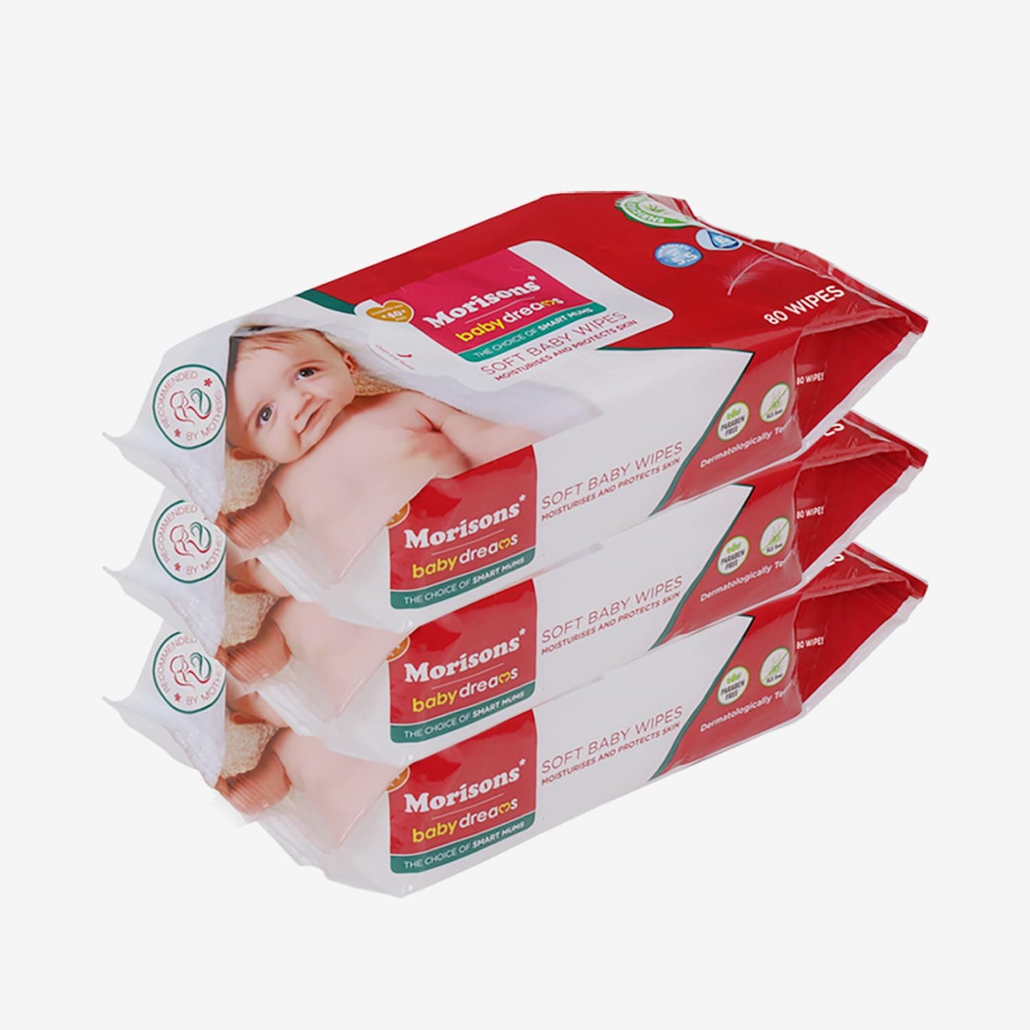Morisons* babydreams THE CHOICE OF SMART MUMS Baby Dreams Gentle Premium Wet Wipes With Aloe Extracts & Vitamin E|97% Water Wipes| Dermatologically Tested|Alcohol Free|Paraben Free|Wipes 80S Pack Of 3