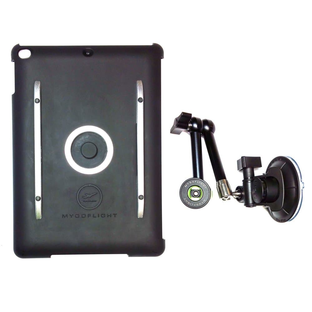 Flex Suction Cup Articulated Arm Sport Mount and iPad 2/3/4 Polycarbonate Pilot Kneeboard and Everyday Case Kit for Airplane Helicopter Car RV Truck and Boat Windshield and Dash Mounting