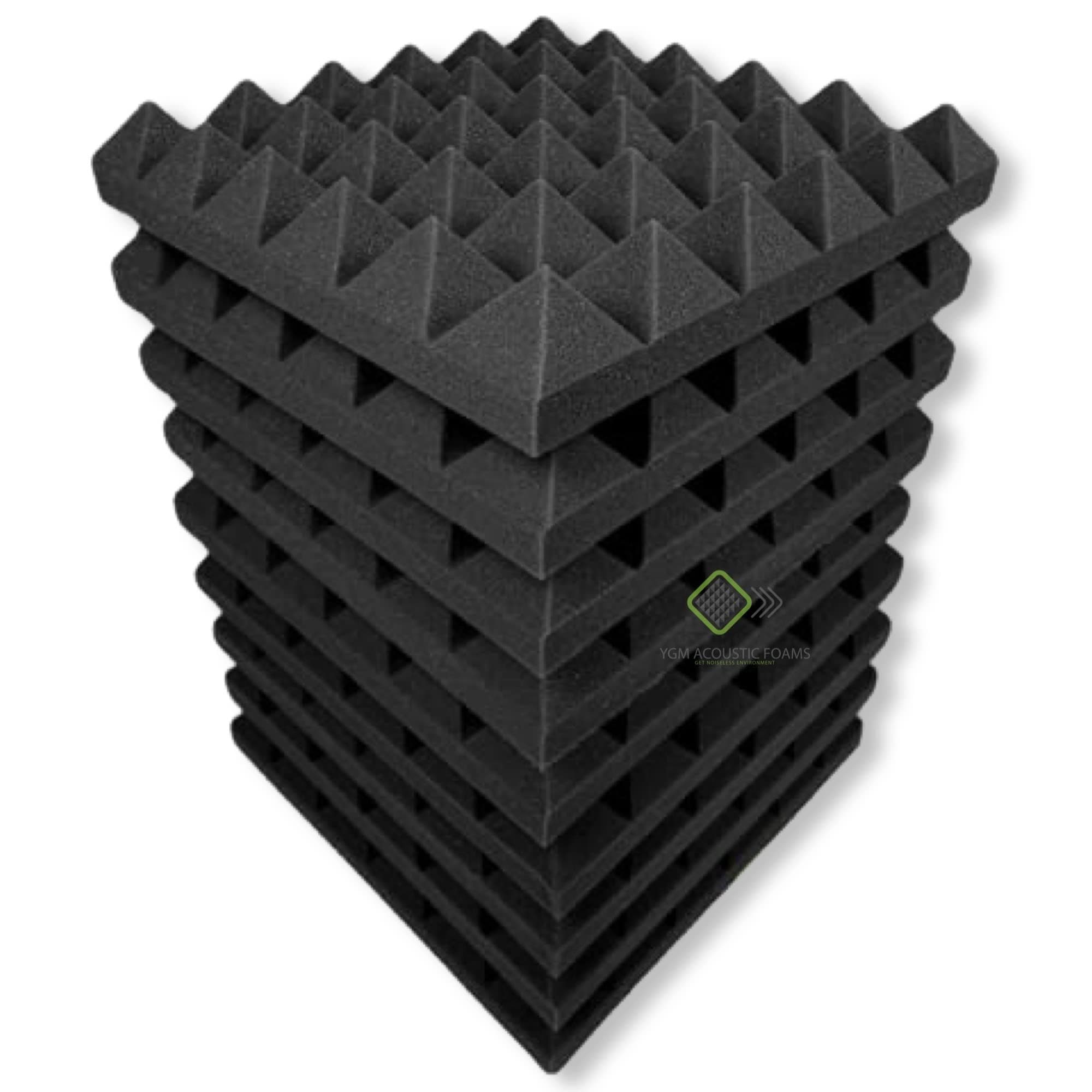 YGM Acoustic Foams® Pyramid Acoustic Panels 12" X 12" X 2", 50 Kg/m³ High Density Premium Grade Studio Noise, Echo Reduction and Absorption, 3D Structure (Charcoal Black) (Set of 9, 50 Density)