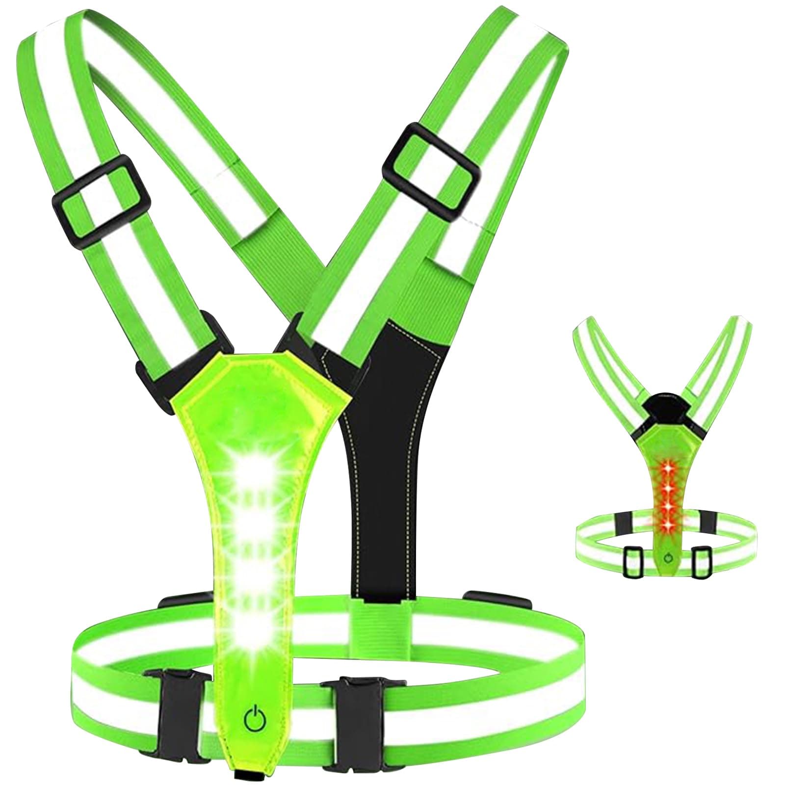 Mokeum LED Reflective Vest Running Gear, USB Rechargeable LED Light Up Vest with Adjustable Waist/Shoulder, High Visibility Light Up Reflective Gear for Night Walking, Cycling