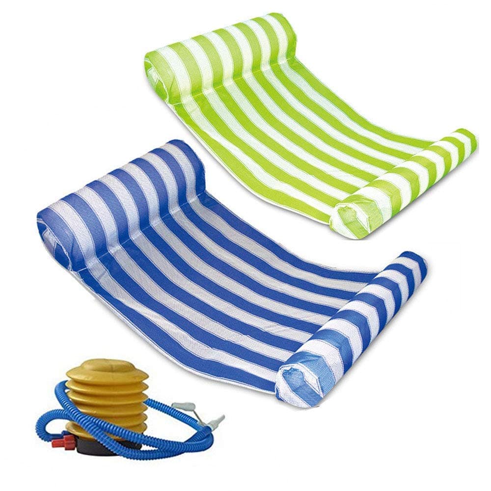 2 Pack Premium Swimming Pool Floating Hammock, Multi-Function Water Hammock Lounger Inflatable Raft with Air Pump