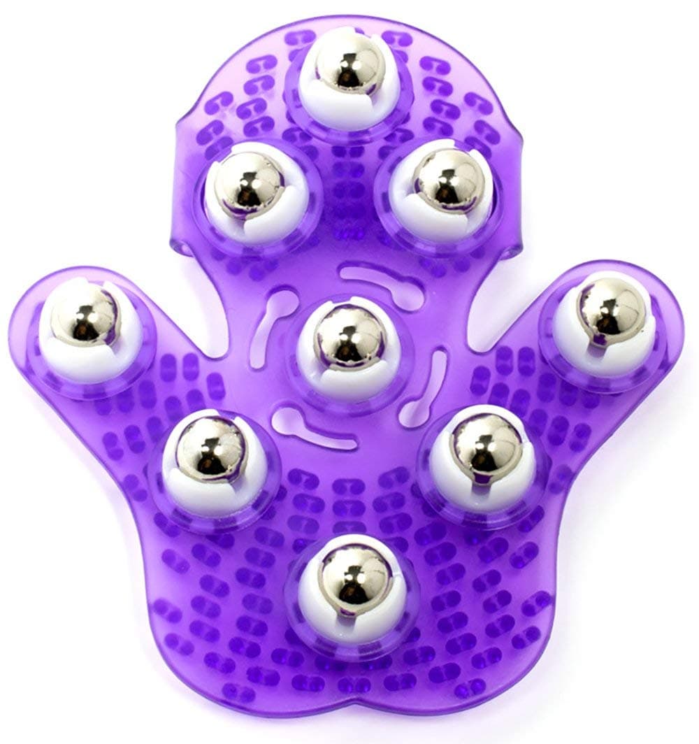 Kioer Deep Tissue Massage Roller Glove for Neck, Chest, Foot, Hamstrings, Thighs, and Full Body Care 9 360-degree-roller Metal Roller Ball Beauty Body Care (Purple)