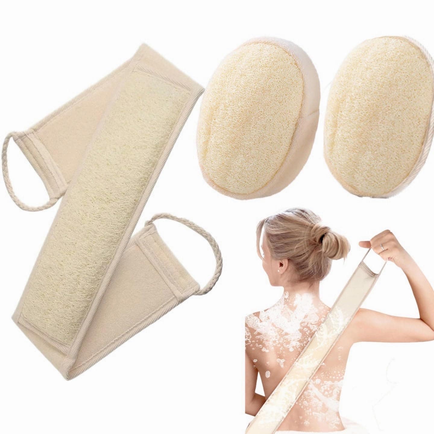 U-HOOME Exfoliating Natural Loofah Sponge Back Scrubber for Shower, Shower Scrubber for Body and Face,Exfoliating Loofah Sponge Pads for Men Women,3 Pack Natural Luffa Deep Clean Invigorate Your Skin