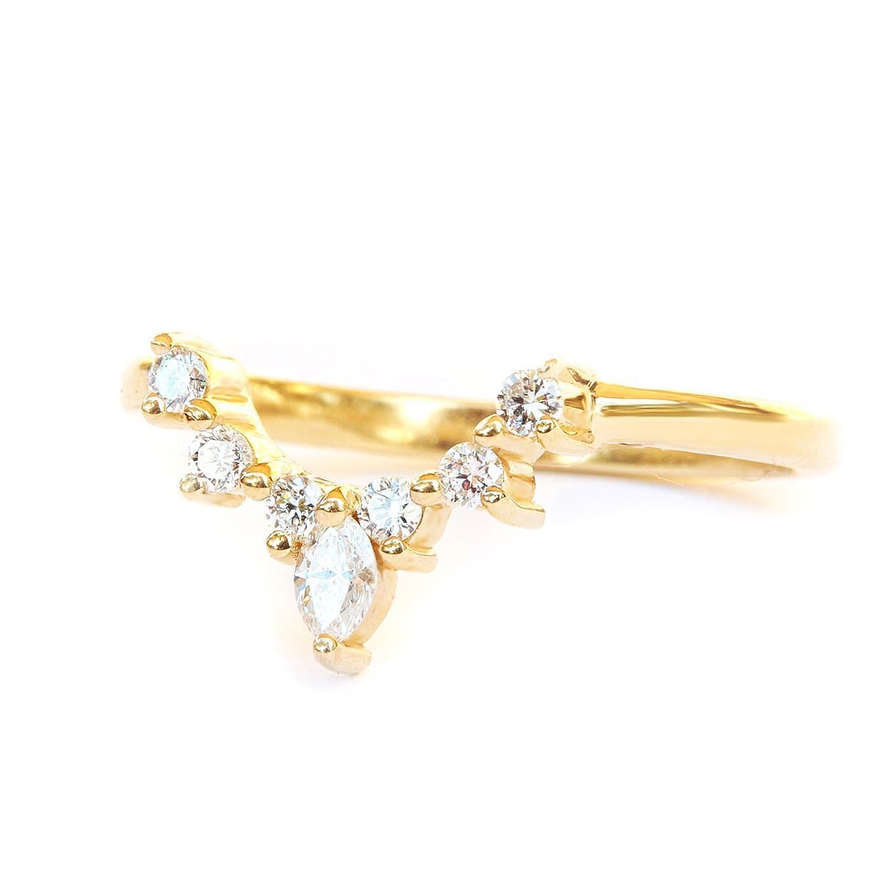 Natural Marquise Diamond Side Wedding Band - ROMI V-Ring,Diamond V Ring, Engagement Ring Side Band - Nesting Ring - Diamond 14K / 18K White / Yellow / Rose Gold Band Ring