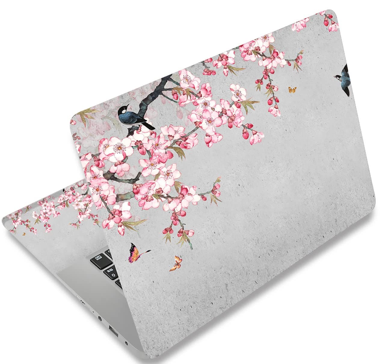 15.4 15.6 Inches Laptop Skin Sticker Universal 12.1 13 13.3 14 Inches Netbook Skin Sticker Reusable Notebook Art Protector Cover By Aortdes(Birds Butterfly&Pink Flowers)