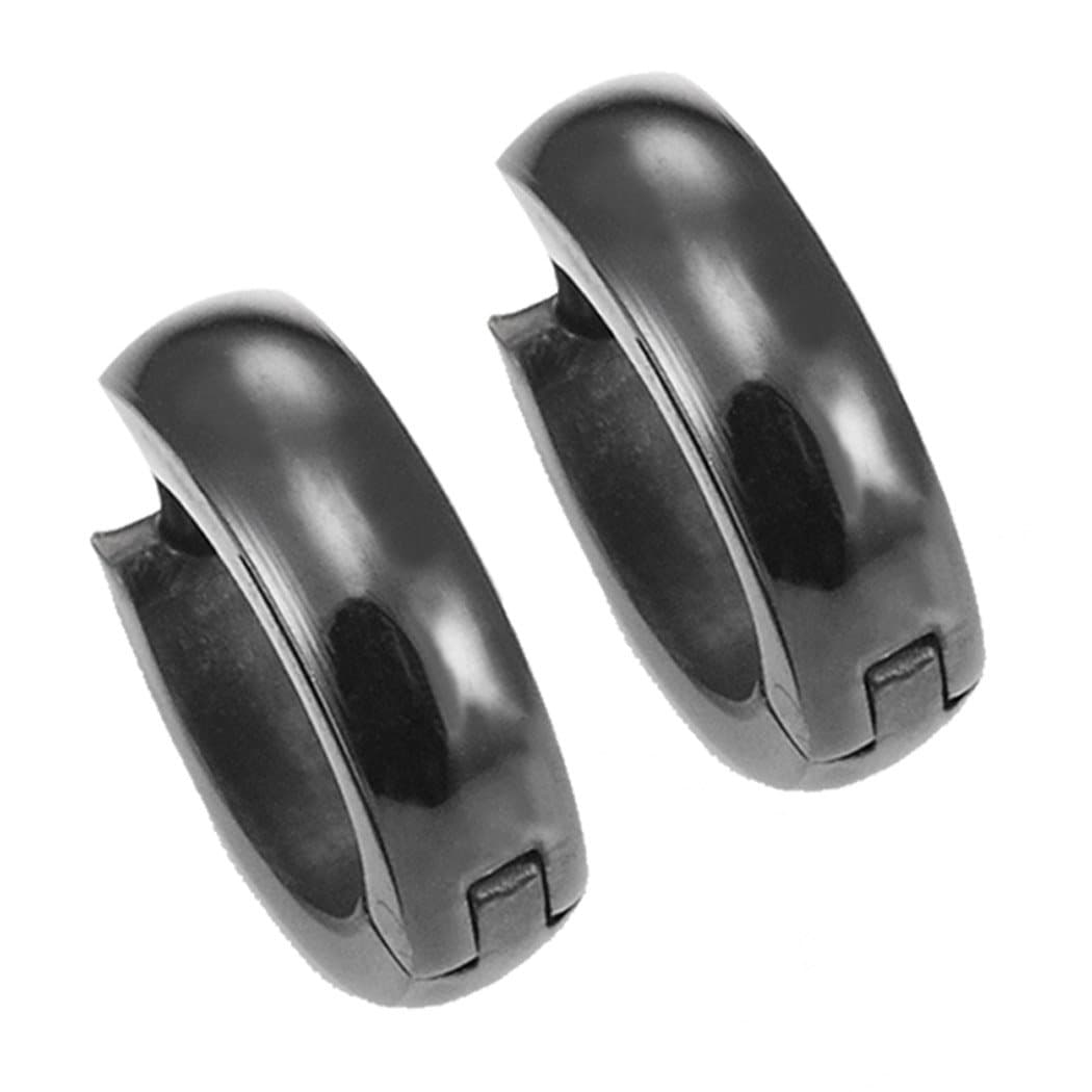 URBAN JEWELRYMens Black Stainless Steel Hinged Hoop Earrings 10mm (with Branded Gift Box)