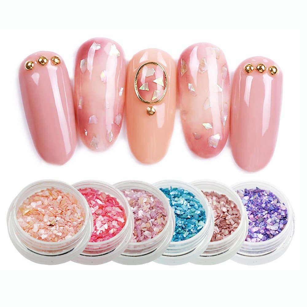 Mumustar 12 Colors Nail Art Flakes Glitter Ice Mylar Neon Shell Foil Slice Sequins Manicure Nail Art Decorations