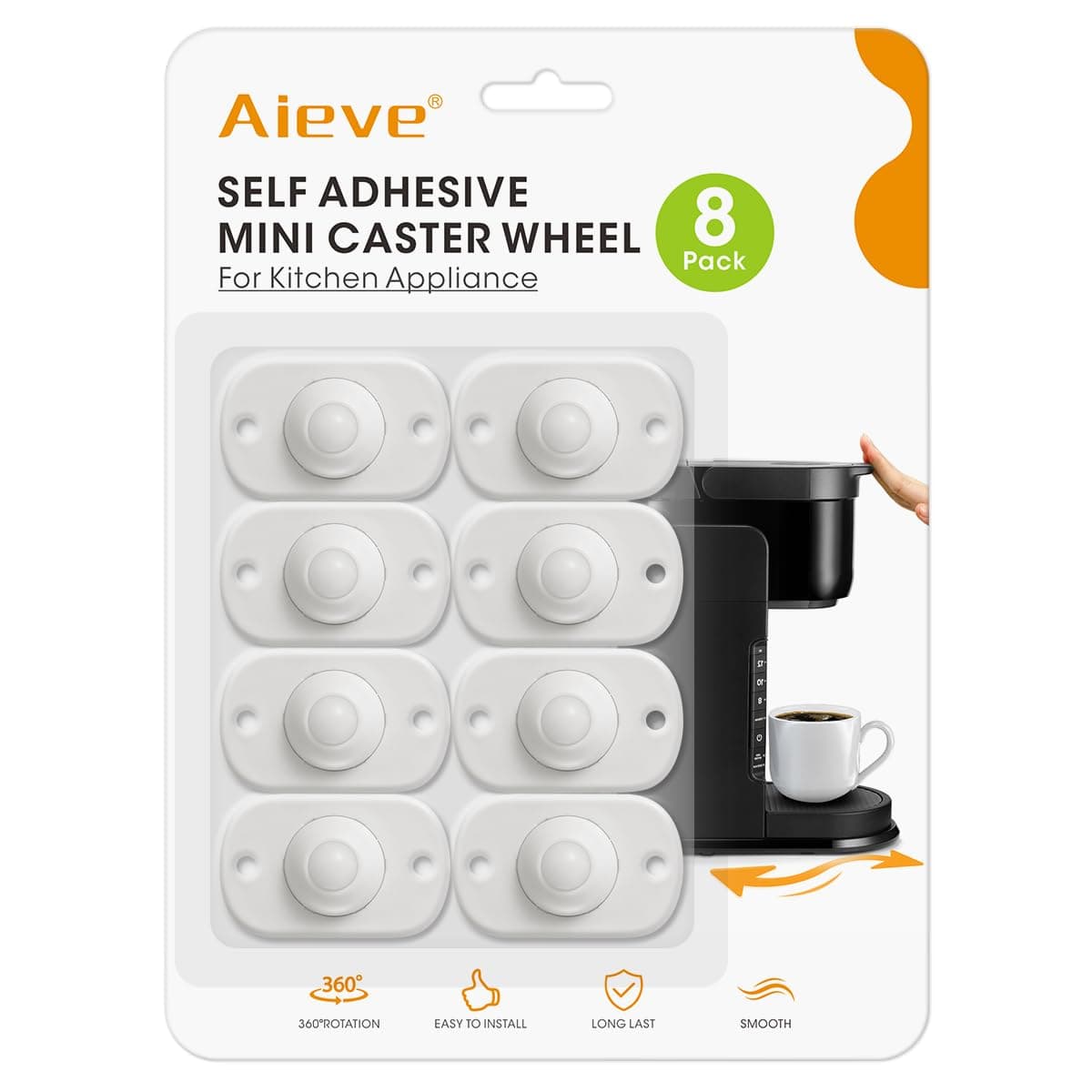 Aieve Self Adhesive Caster Wheels, 8 Pack Appliance Rollers for Kitchen Appliances, Small Appliance Wheels, Mini Swivel Wheels for Countertop