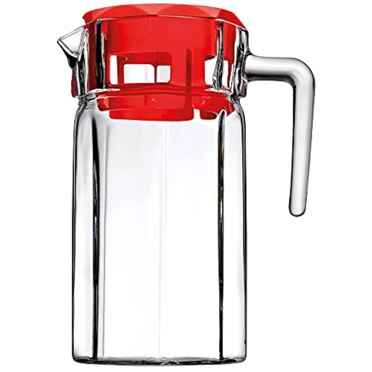 Pasabahce Kosem Glass Jug with Red Lid from The Original Pasabahce from Turkey | Durable & Stylish Glassware for Water, Juice & Other Beverages | Easy To Clean & Dishwasher Safe (1250 ml 1 Pc).
