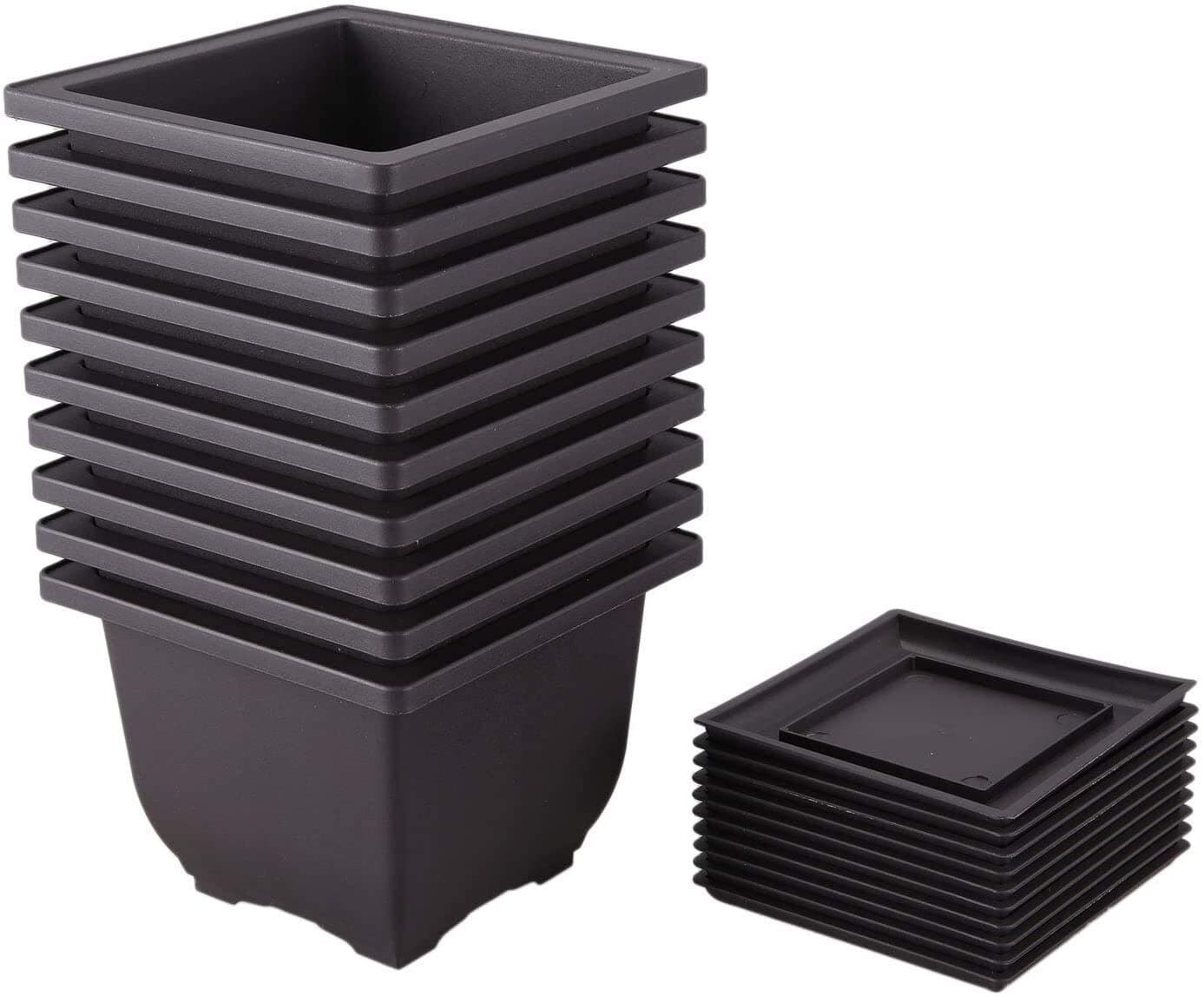 Vaorwne 10 PCS 5.1 inch Plant Pot Square Plastic Bonsai Training Pots with Pallets Trays Succulent Pots Container for Garden WULE01