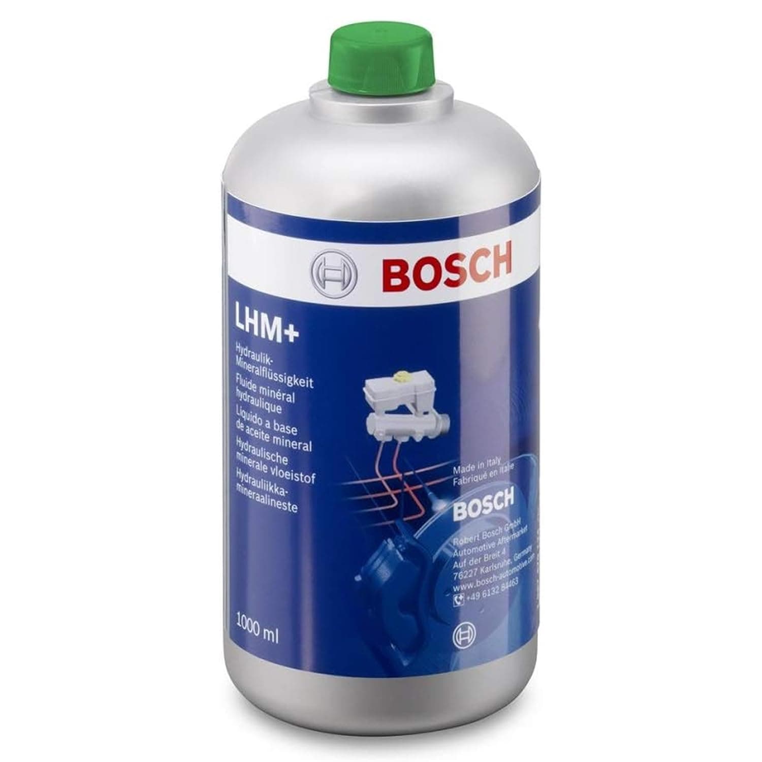 Bosch Hydraulic Brake Fluid LHM+, 1 L - Mineral Oil for Brakes, Steering and Suspension - OE Quality - Suitable for ABS and ESP Brakes