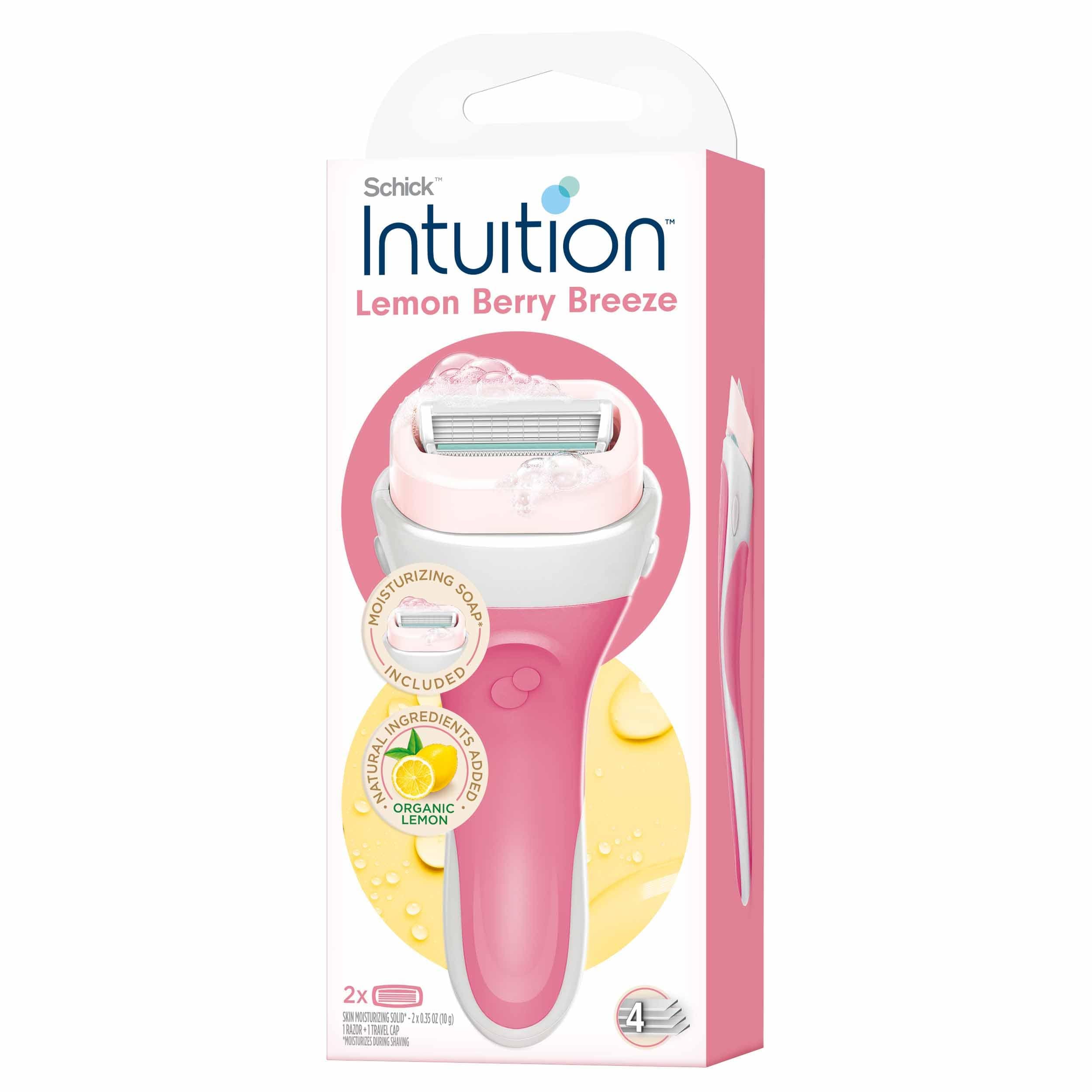 Schick Intuition Lemon Berry Breeze Razor for Women - 1 Handle + 2 Cartridges | 4-Blade Razor with Moisturizing Soap | Infused with Organic Lemon | Shaving Razor for Sensitive Skin