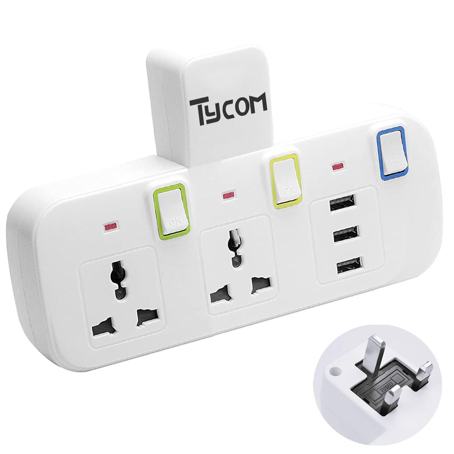 Power Strip Surge Protector with USB- Extension Cord Flat Plug with Widely 2 AC Outlet and 3 USB, Small Desktop Station, Compact Socket (GK-Z3USB)