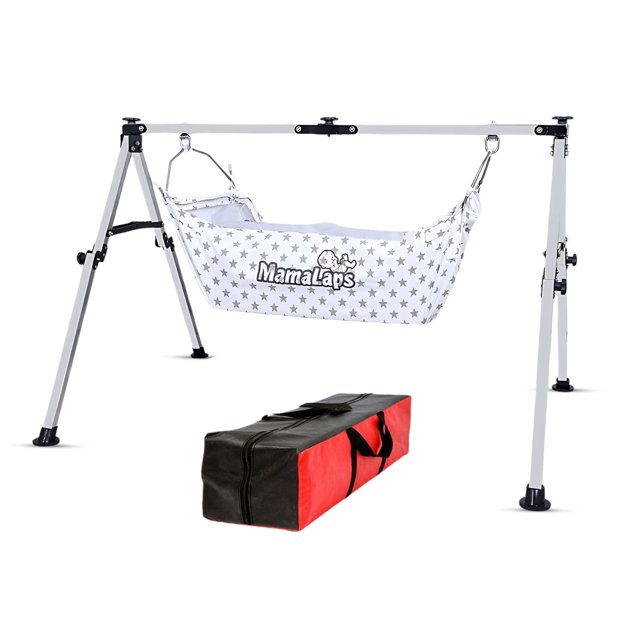 MamaLaps PRO Manual Double Foldable Baby Cradle | Heavy-Duty Stainless Steel Cradle for Newborn to 2 Years | Swing Palna Zula for Baby Boys & Girls | 7 Kg Frame | Portable Cot & Sleeping Crib