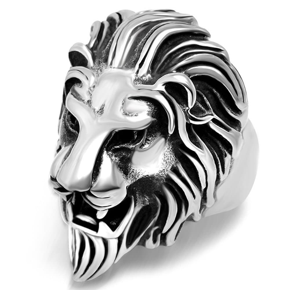 316L Titanium Steel Vintage Big Lion Head Punk Rock Gothic Ring Mens Biker Personalized Cool White Band