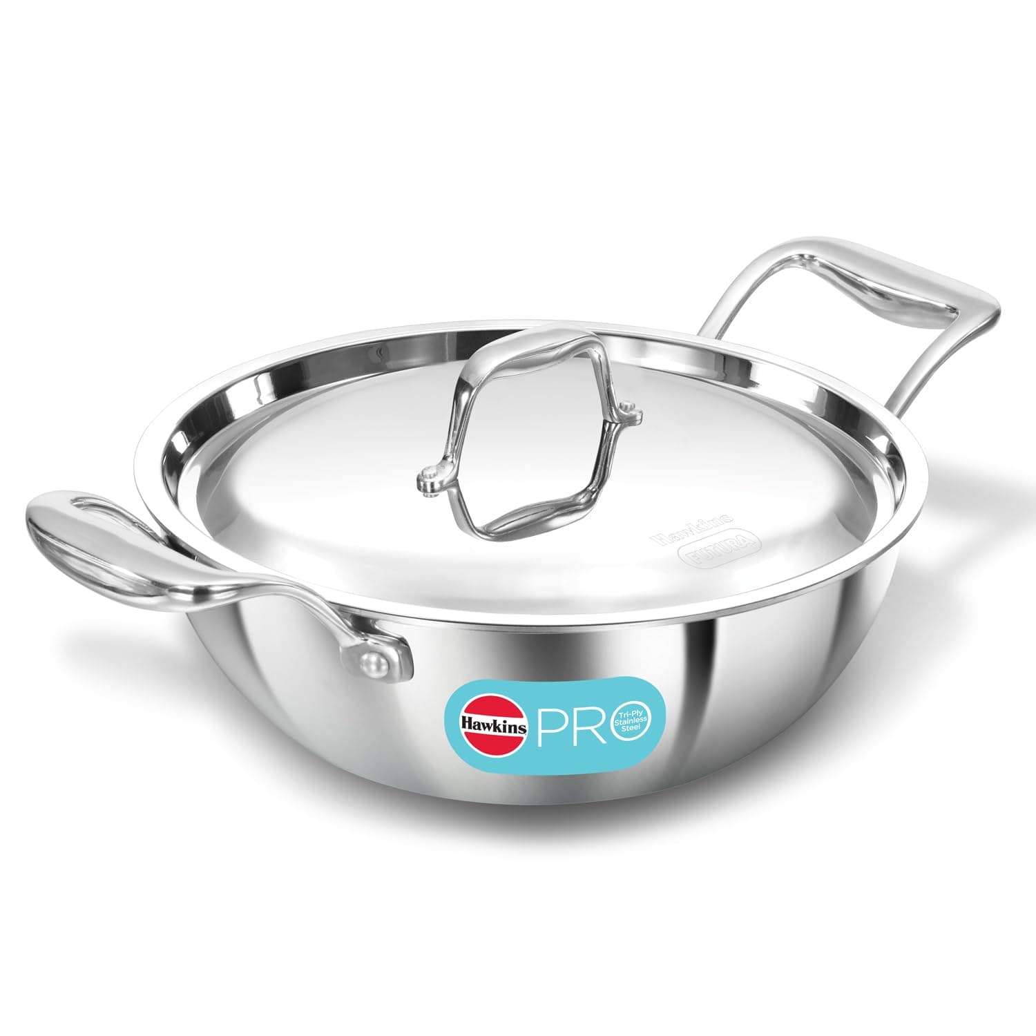 Hawkins Pro 2.5 Liter Deep Fry Pan with Triple Stainless Steel Cadai, Stainless Steel Handle and Stainless Steel Lid, Silver (PSK25S)