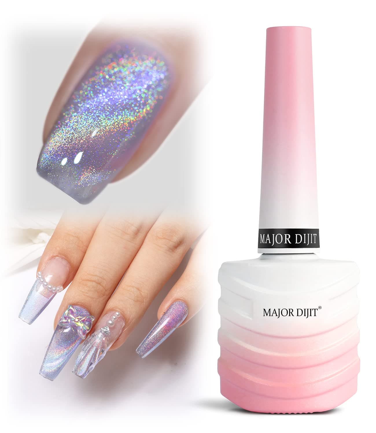 Major Dijit Gel Nail Polish 15ml/0.5fl oz Holographic Purple 9D Cat Eye Shiny Gel Polish Glitter Soak Off Nail Polish with Magnetic Stick for Nail Salon（Purple Holographic Cat Eye）