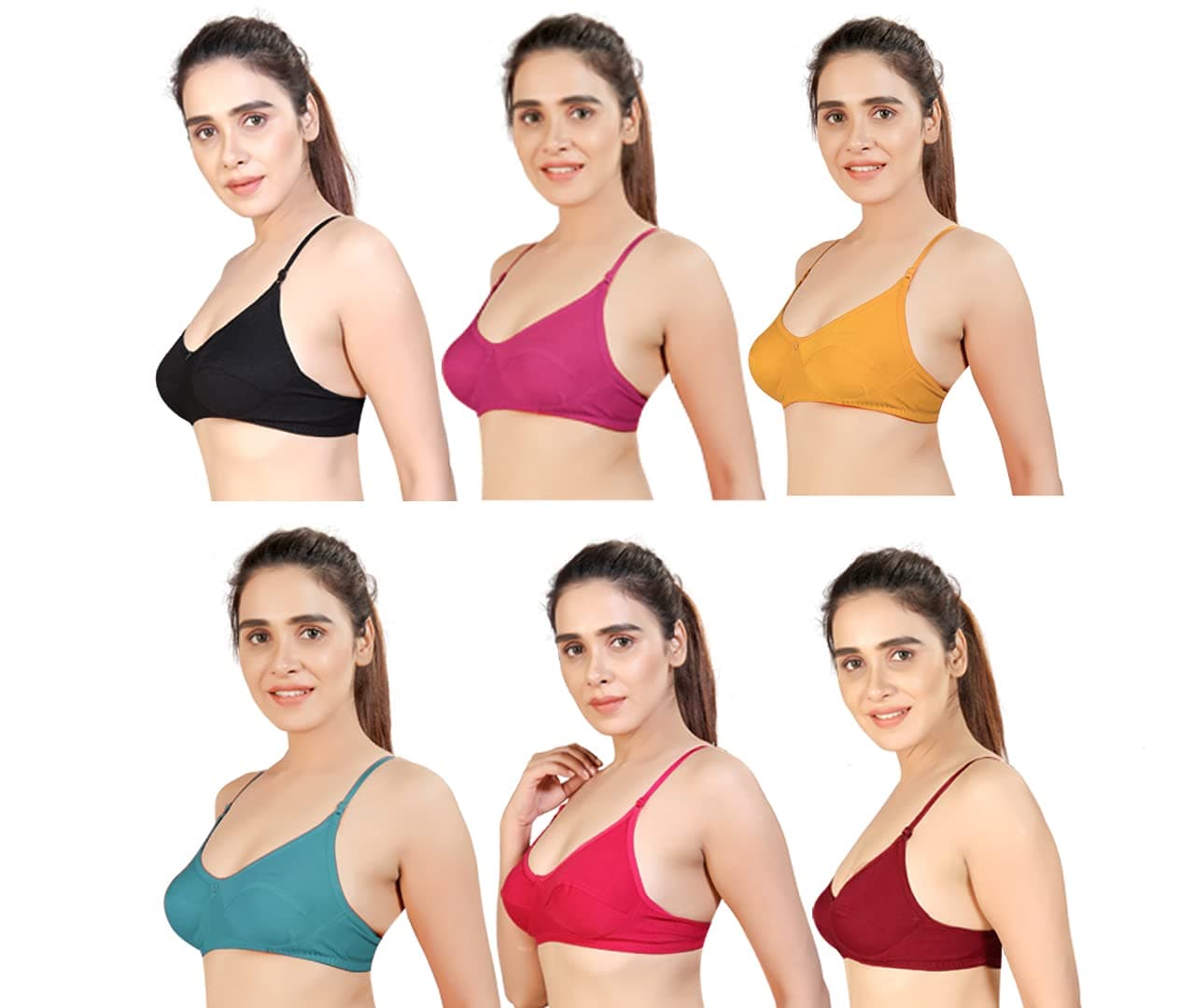 DeVry® Cotton Bra Non Padded Bra- (Multicoloured) Combo Pack of 6