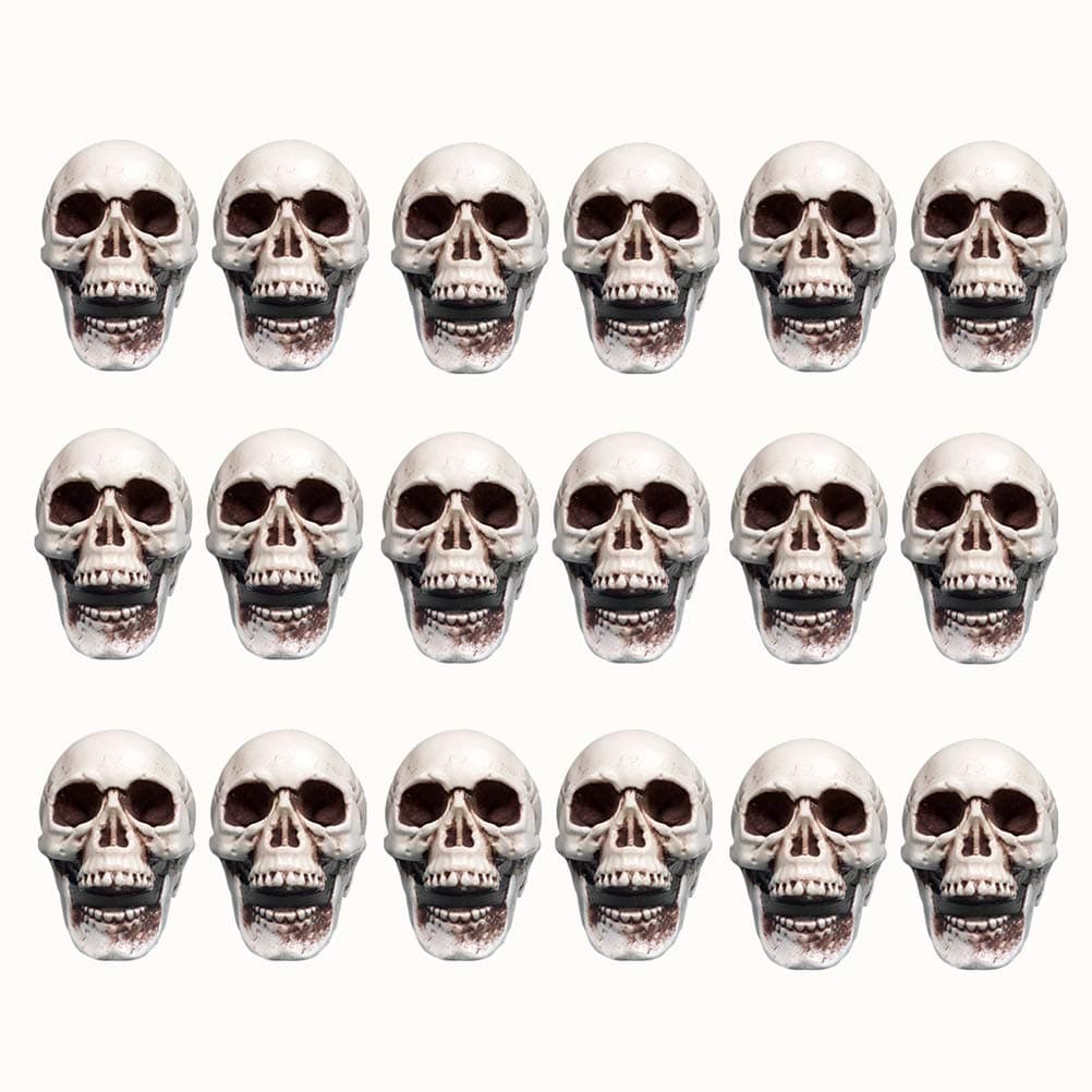 TOYANDONA 18pcs Halloween Plastic Skull Head Small Realistic Skeleton Skull Fake Skull Toys Halloween Prank Props for Halloween Bar Desktop Home Decor