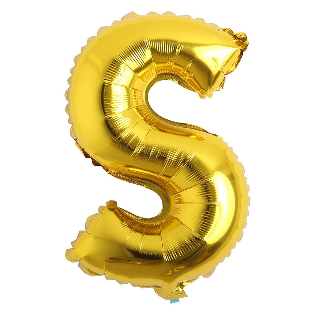 16" inch Single Gold Alphabet Letter number Balloons Aluminum Hanging Foil Film Balloon Wedding Birthday party decoration banner Air Mylar Balloons (16 inch Gold S)