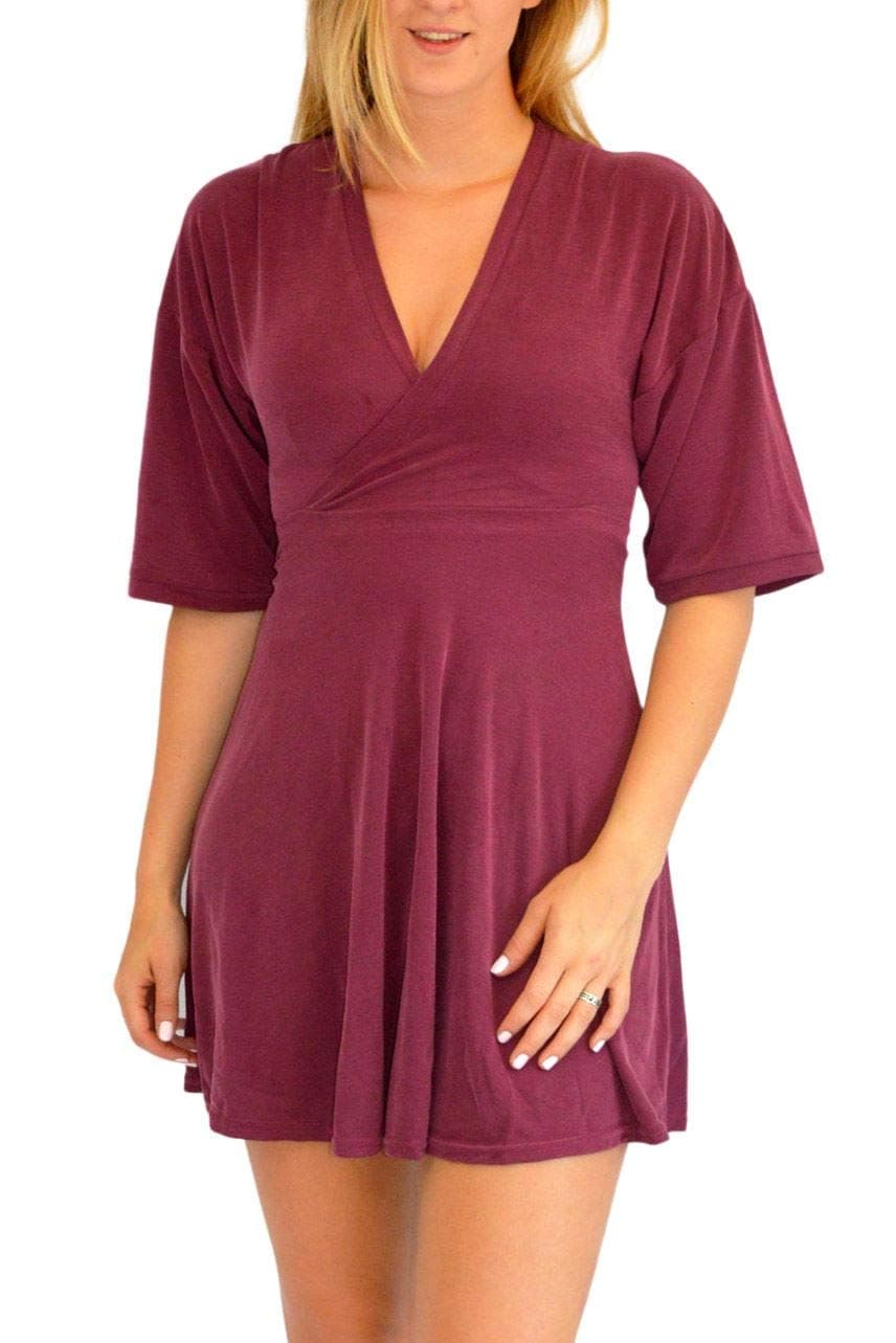 ex Urban OutfittersHalf Sleeve Plunge V Neck Wrap Dress Stretch Fit Drop Sleeve Skater Dress