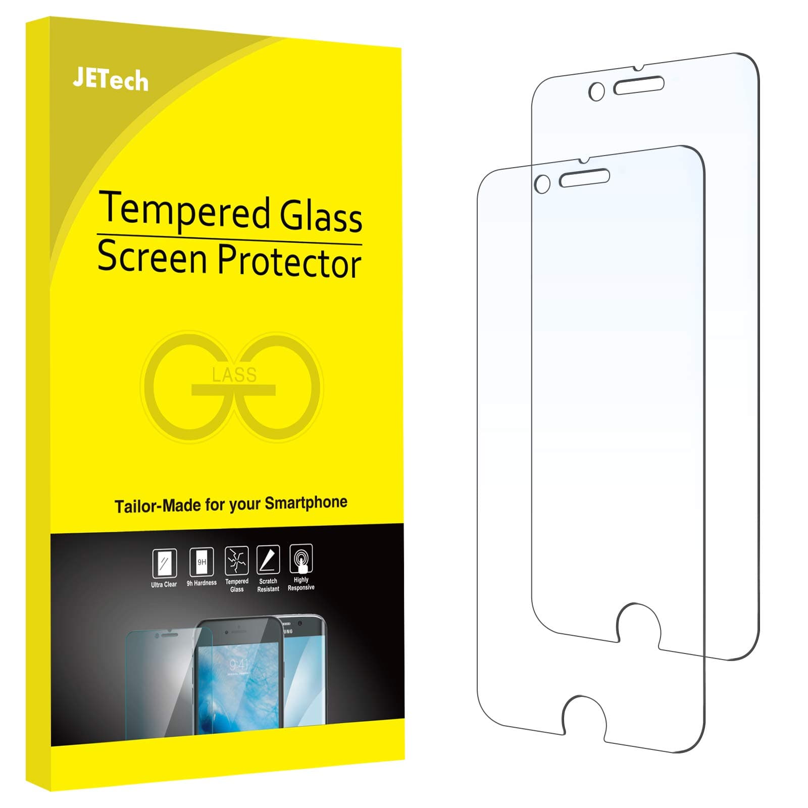 JETech Screen Protector for iPhone 8 Plus and iPhone 7 Plus 5.5-Inch, Tempered Glass Film, 2-Pack