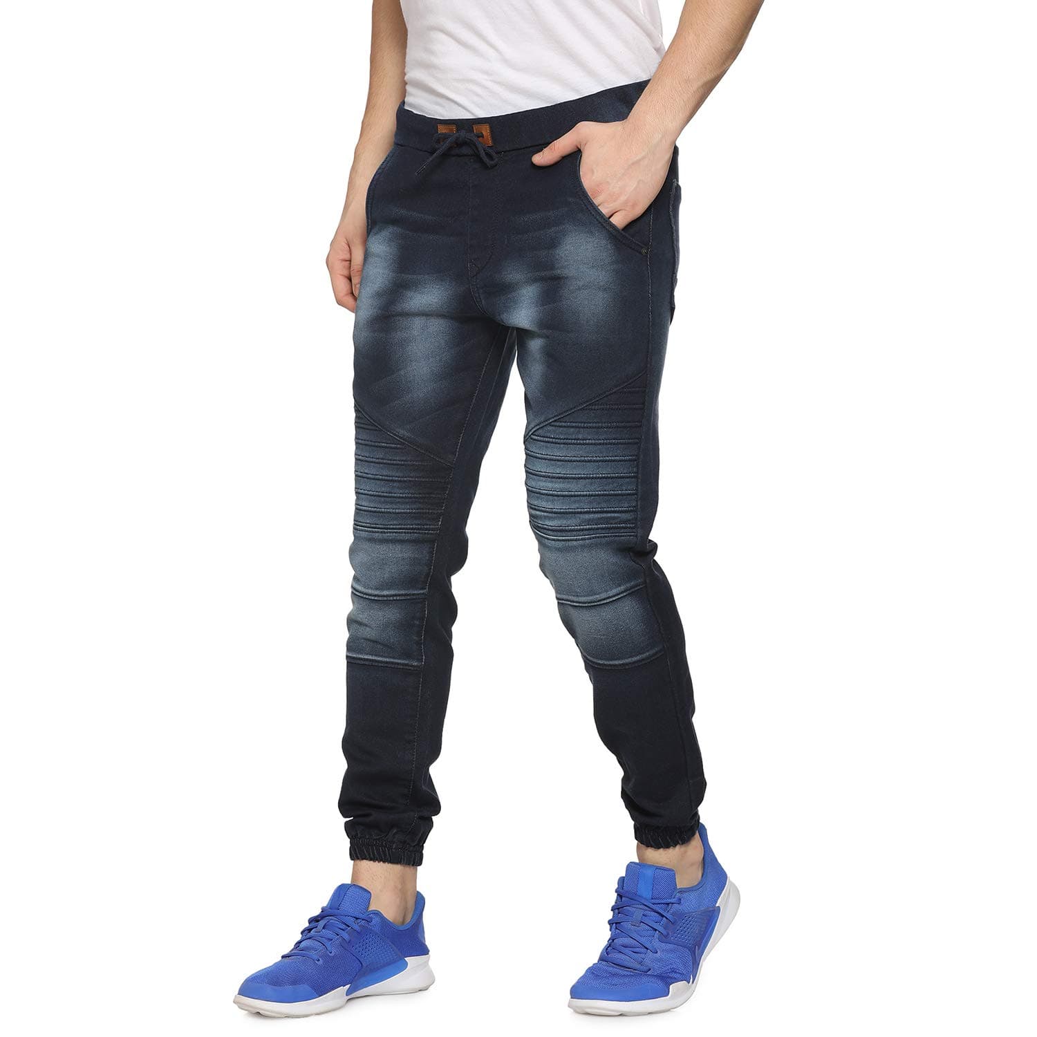 Men's Regular Fit Mid Rise Classic Dark-Washed Denim Jeans with Drawstring Premium Stretchable Cotton Mid-Rise Crafted with Comfort Fit and High Performance for Everyday Wear