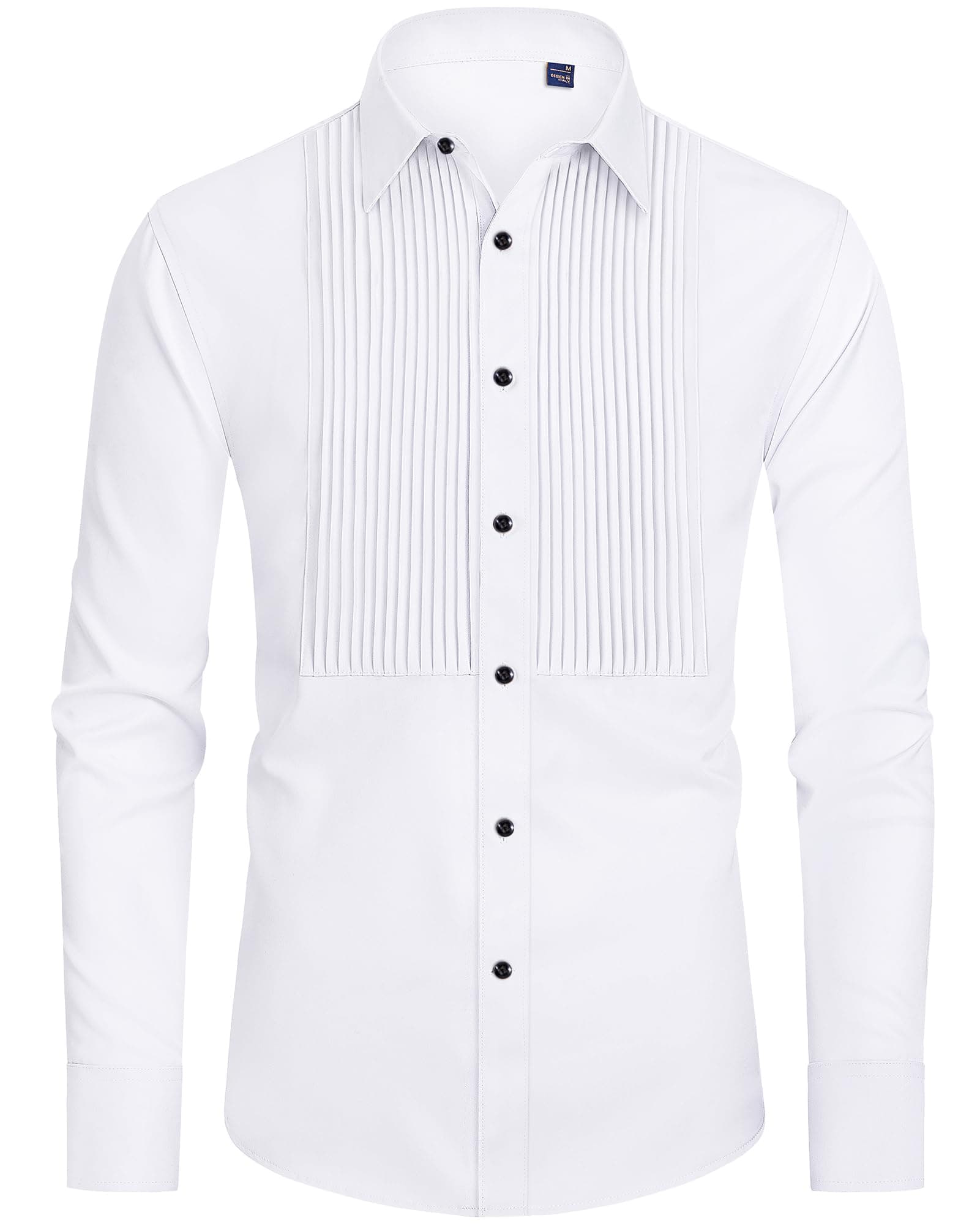 Men's Tuxedo Shirt Formal Dress Shirt Pleated Long Sleeve Button Down Shirts for Prom Party Wedding
