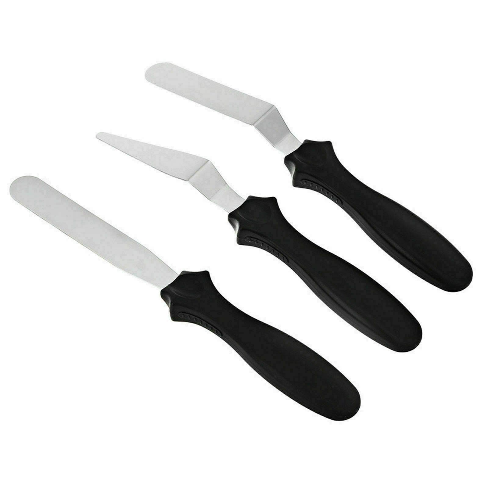 3X Cake Knife Spatula Set - Stainless Steel Pastry Knife, Palette Knife Set with Non-Slip Plastic Handle for Cream Cake Decorating, Cupcakes, Baking and Frosting