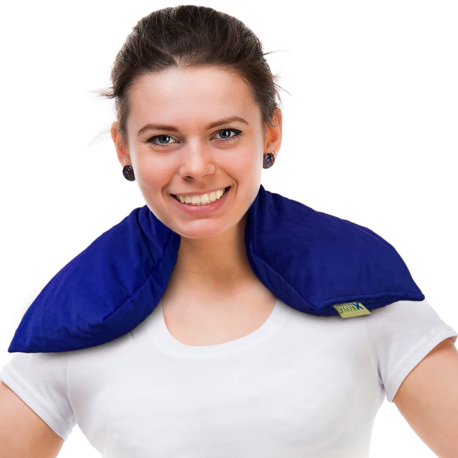 KOYA Naturals Velvet Neck Heating Pad Microwavable - Cherry Pit/Stone/Seed Pillow Heat Pack for Neck, Muscles, Joints, Stomach Pain, Menstrual Cramps - Moist Heat Therapy - Made in USA (Ultramarine)