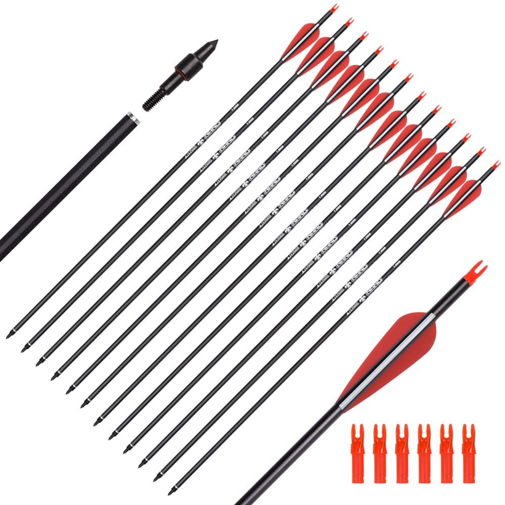 Carbon Arrow Hunting Target Practice Arrows 28 30 31 Inch with Removable Tips for Compound & Recurve Bow Spine 500