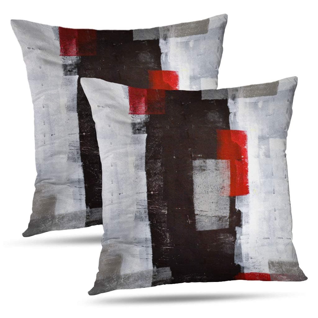 Alricc Red and Grey Abstract Art Pillow Cover, Modern Black White Wall Decorative Throw Pillows Cushion Cover for Bedroom Sofa Living Room 18X18 Inches Set of 2