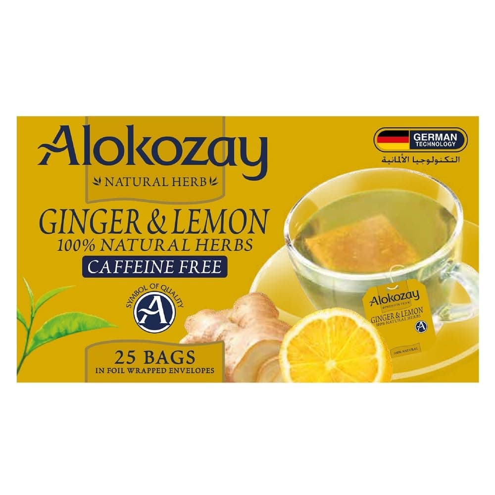 Alokozay Lemon and Ginger Tea Caffeine-free 25 bags Herbal Tea Bags Box (45 g)