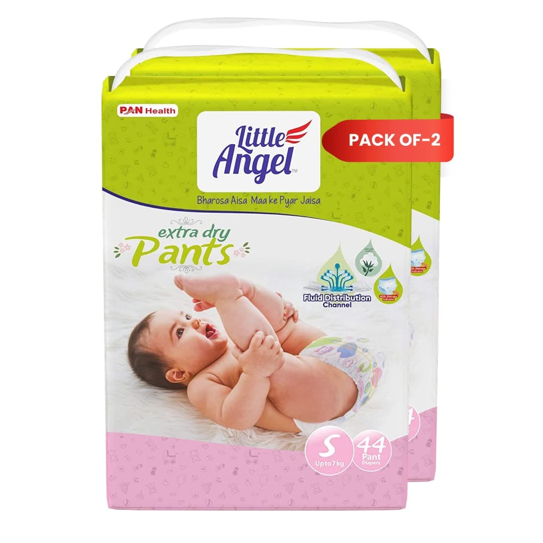 - Extra Dry Baby Pants Diaper, Small (S) Size, 88 Count, Super Absorbent Core Up to 12 Hrs Protection & Wetness Indicator, Upto 7kg (44 count/pack, Pack of 2)